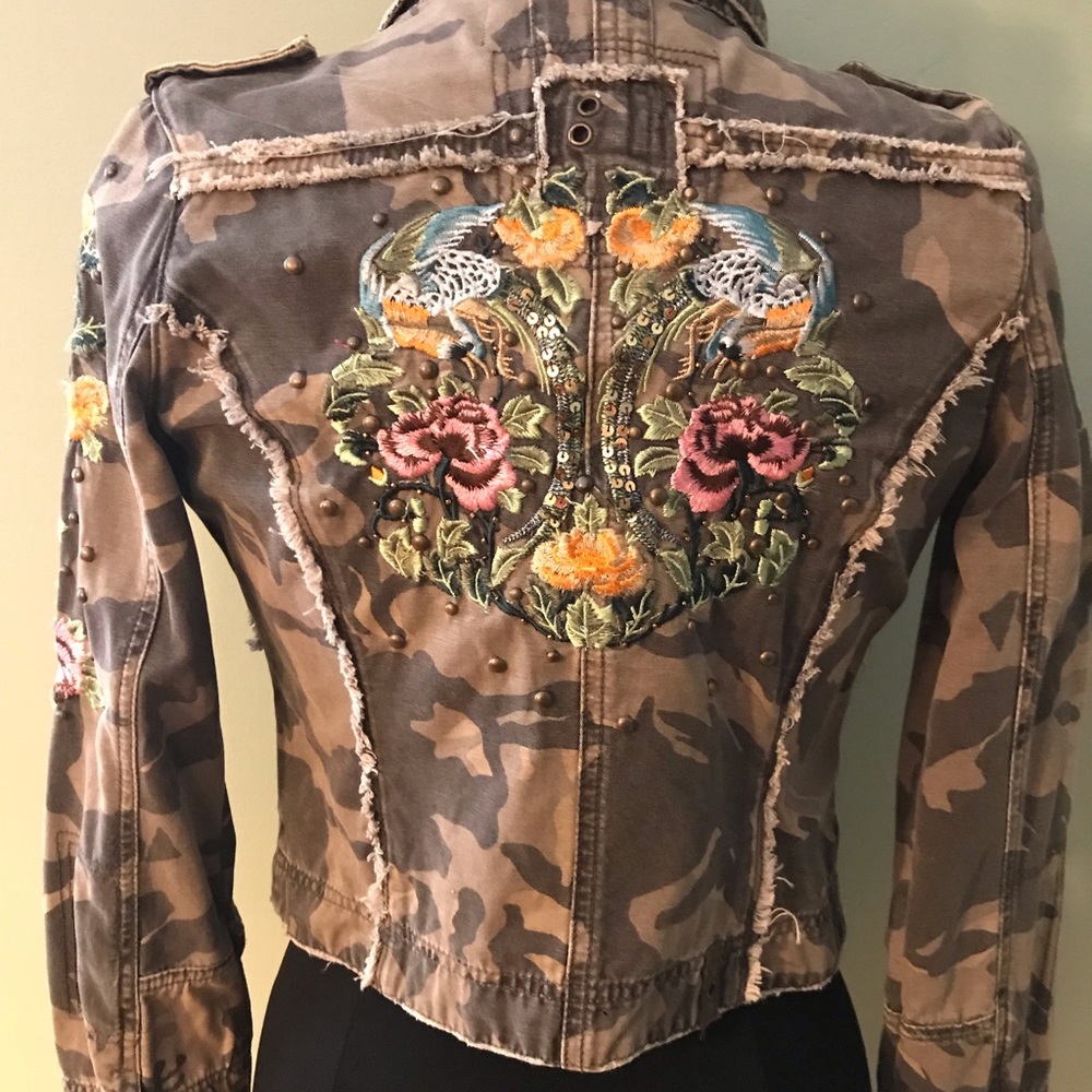 Miss Me Floral embroidered Camo jacket